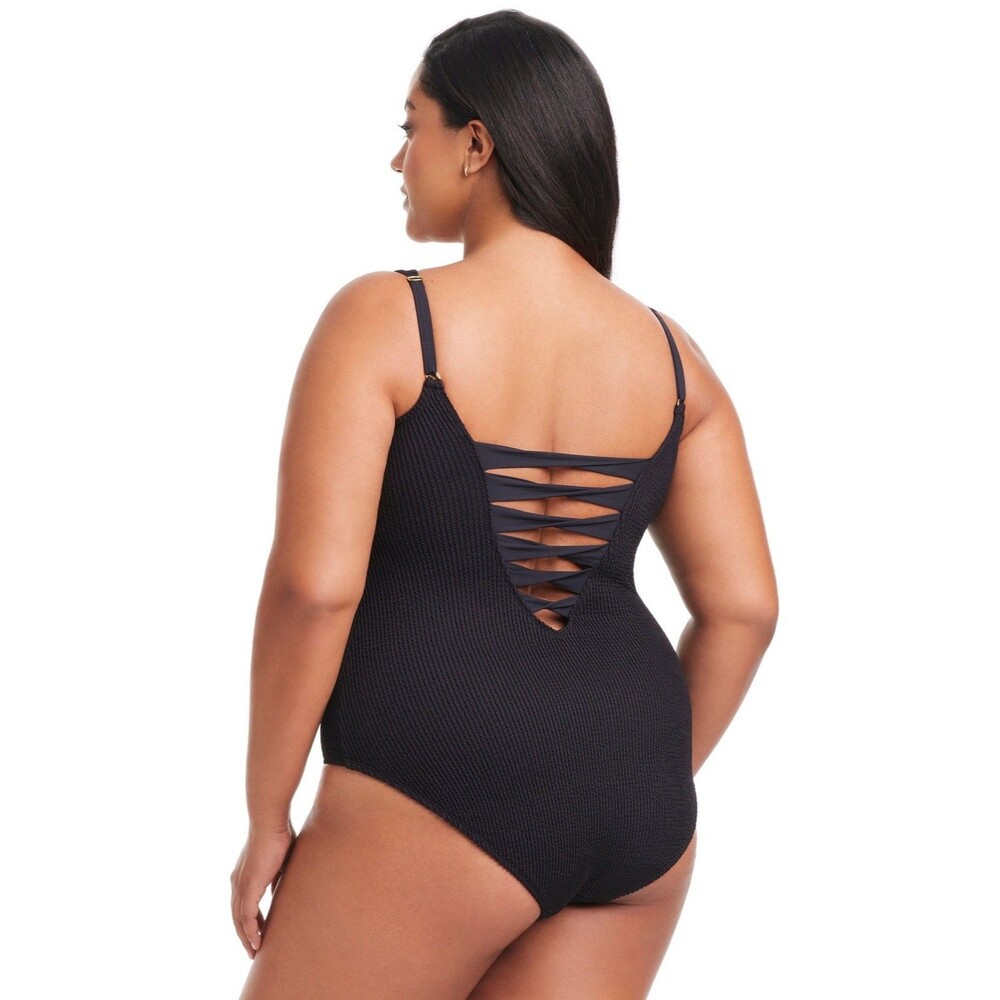 Bleu Rod Beattie Plus Size Pucker Up Lace Down Ribbed Swimsuit Size 18W NWT $135 - Picture 2 of 8